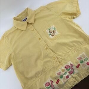 Erika & Co. Vintage Fruit Print Button Up Shirt, Short Sleeve,‎ Women's Medium
